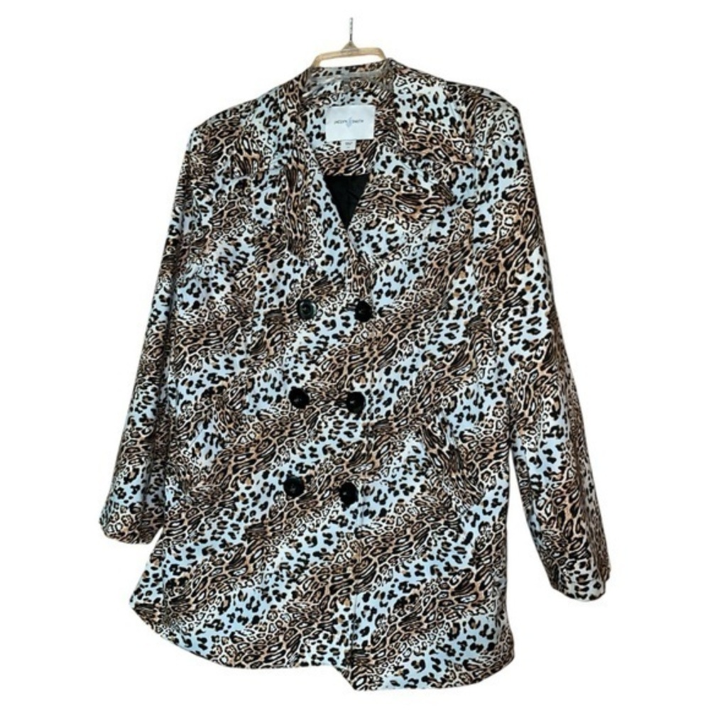 Jaclyn Smith Trench Coat Animal Print Double Breasted Large Glam Maximalist